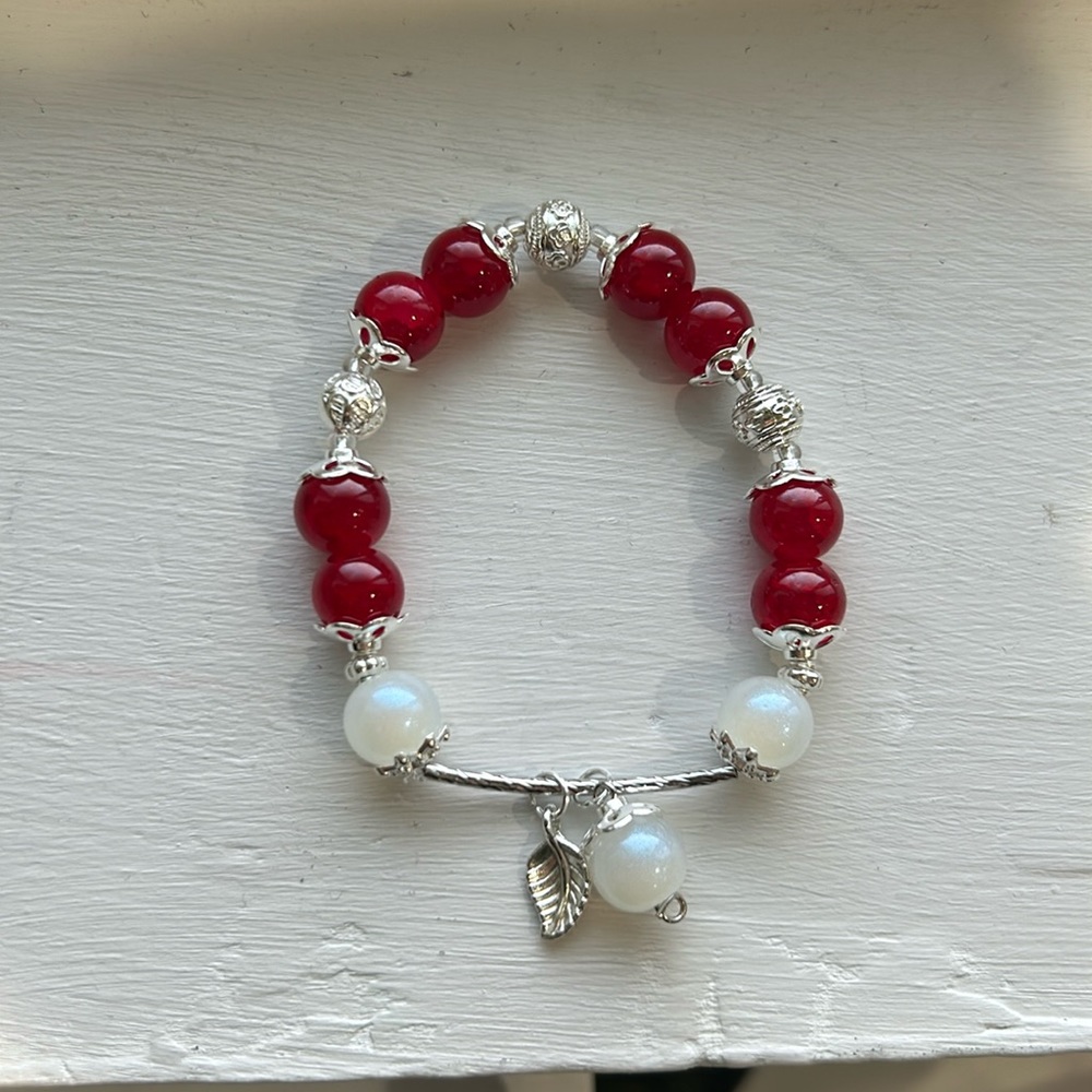 Home made red leaf bracelet